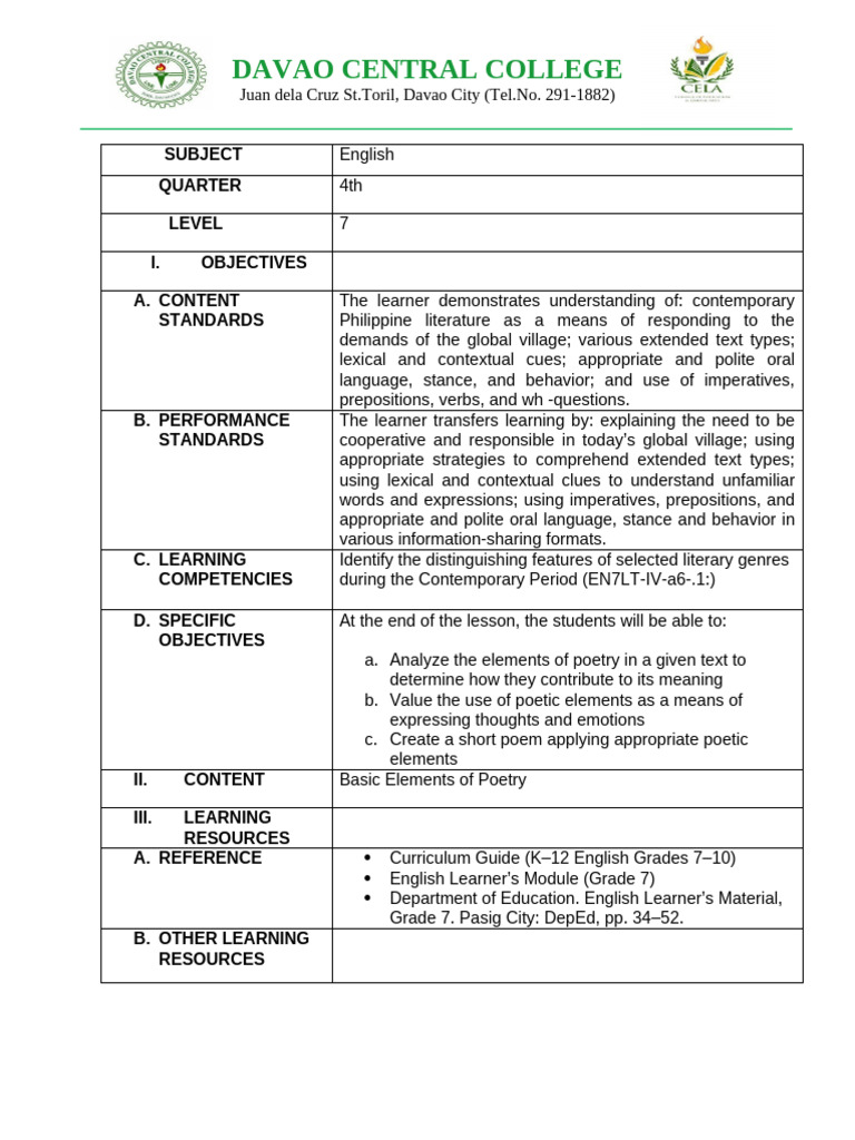 Sample Detailed Lesson Plan | PDF