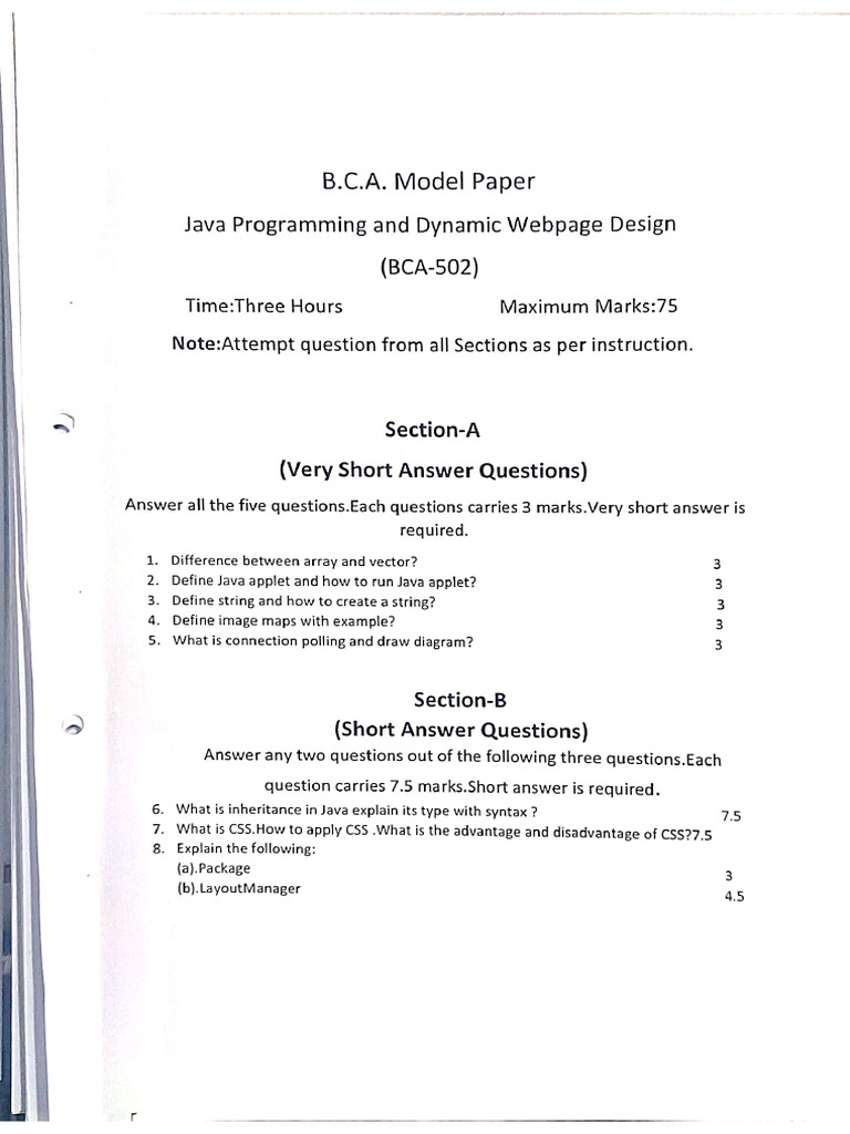 Model Paper Java | PDF