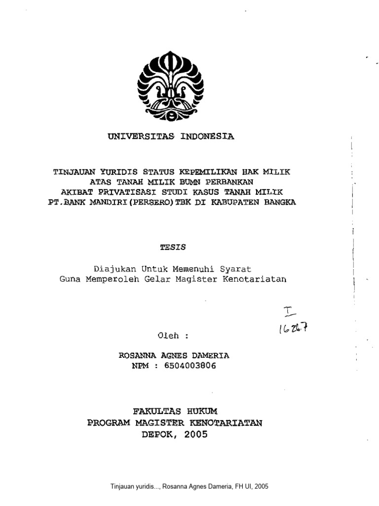 Tinjauan Yuridis..., Rosanna Agnes Dameria, FH UI, 2005 | PDF