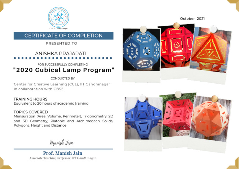 2020 Cubical Lamps Certificate | PDF