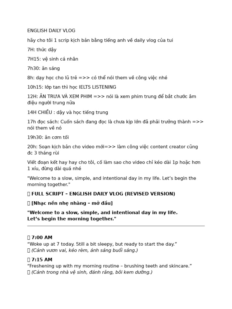 English Daily Vlog | PDF