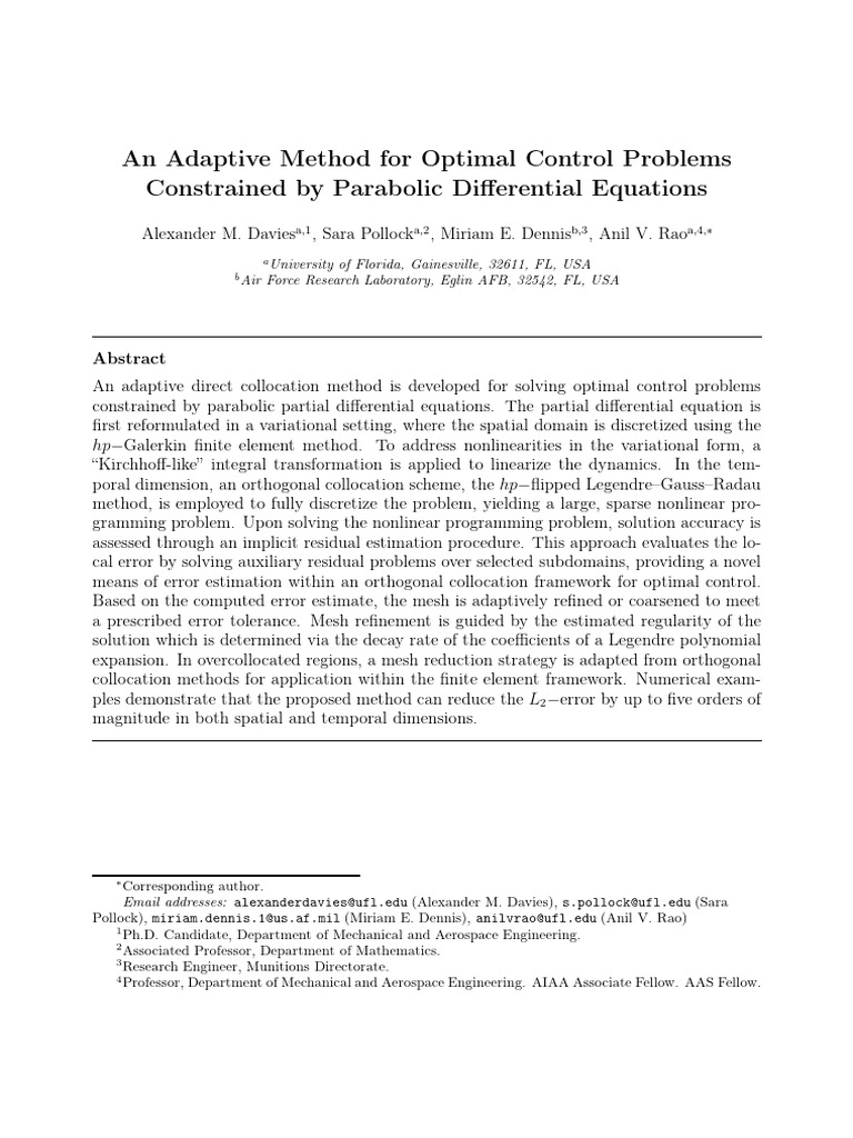 An Adaptive Method For Optimal Control Problems Constrained by ...