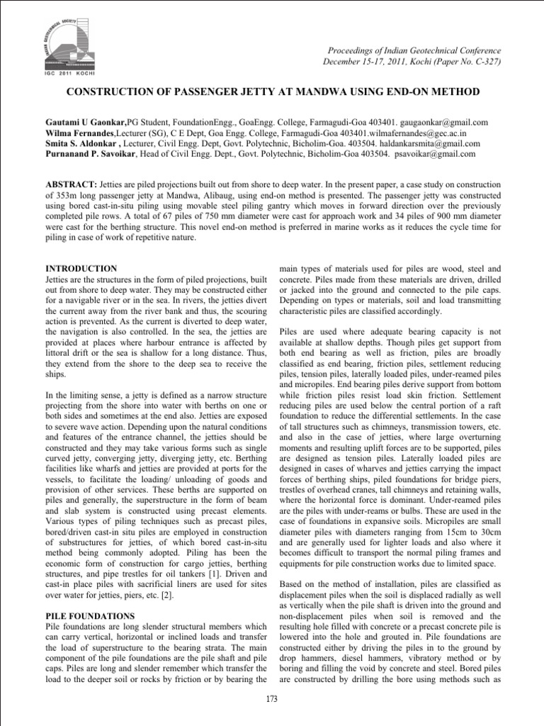 Construction of Passenger Jetty at Mandw | PDF | Structural Engineering ...