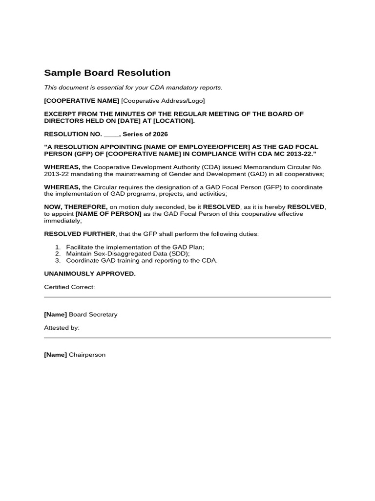 Sample Board Resolution | PDF