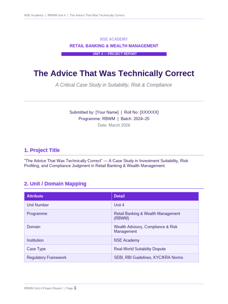 RBWM Unit4 Project Report | PDF | Financial Adviser | Regulatory Compliance