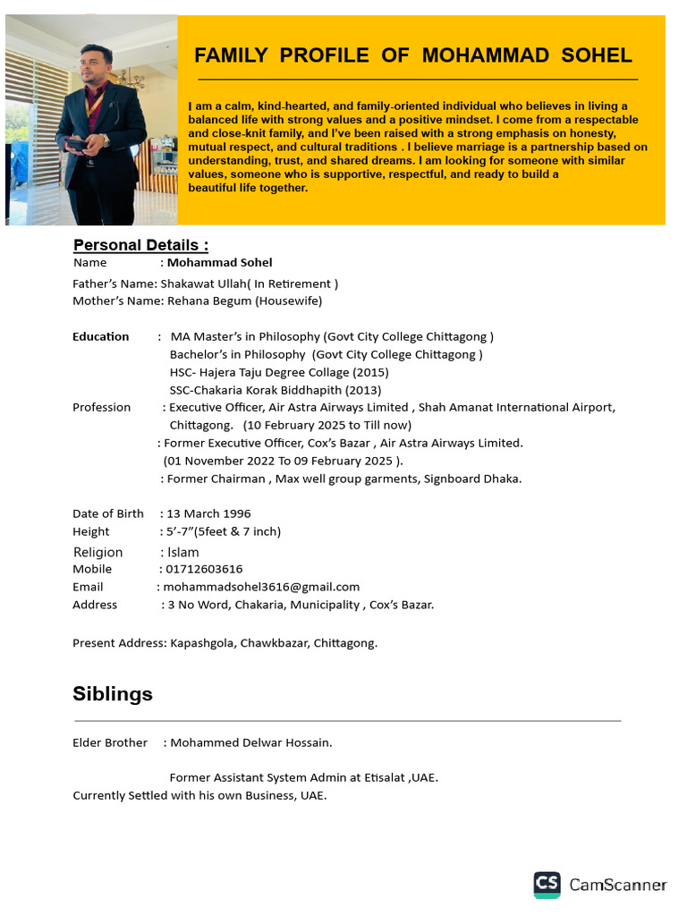 Family Details of MD Sohel | PDF
