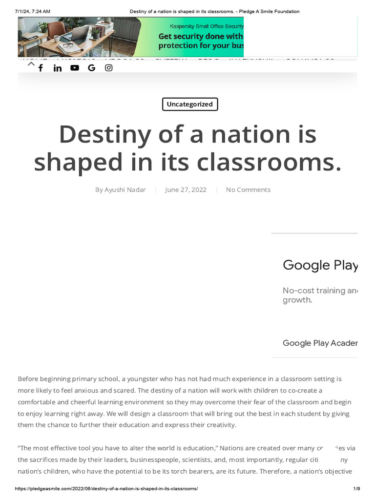 Destiny of A Nation Is Shaped in Its Classrooms. - Pledge A Smile ...
