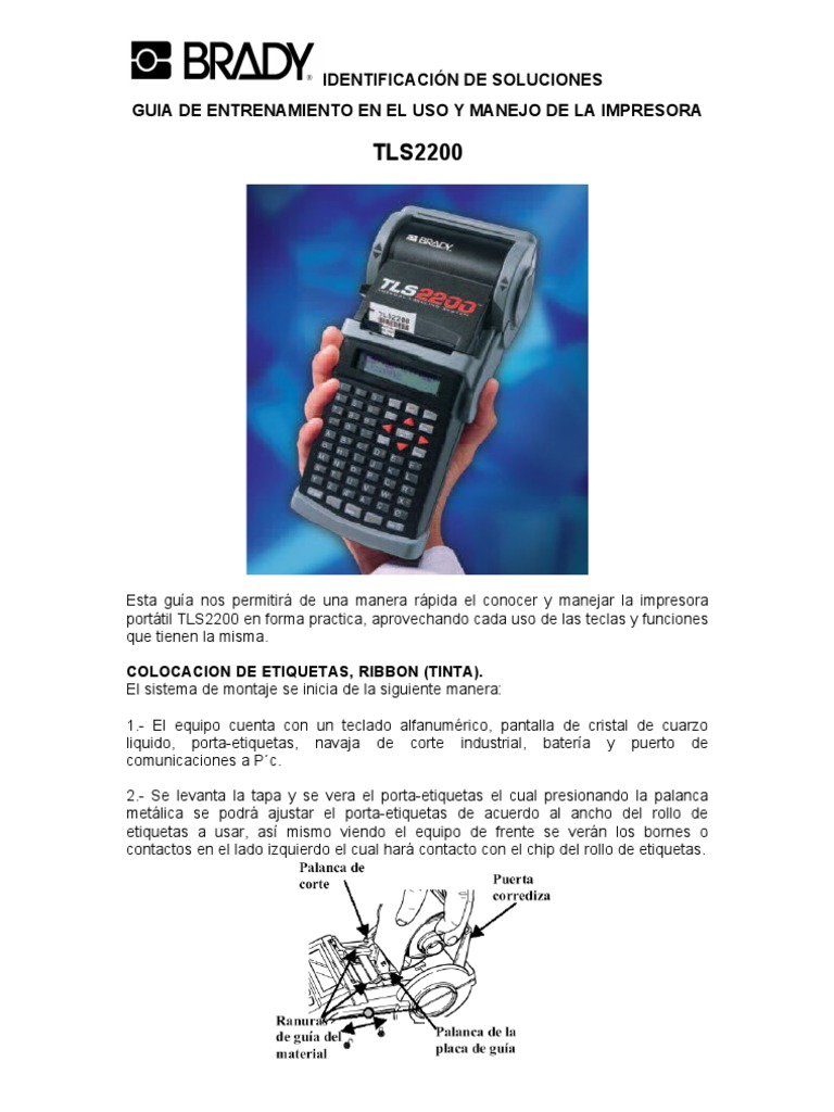 Manual TLS2200 BRADY PRINTER PDF Impresora Archivo