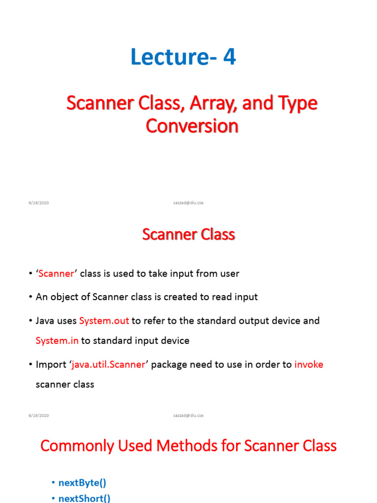 Lecture - 4 - Scanner Class, Array, and Type Conversion | PDF | Integer ...