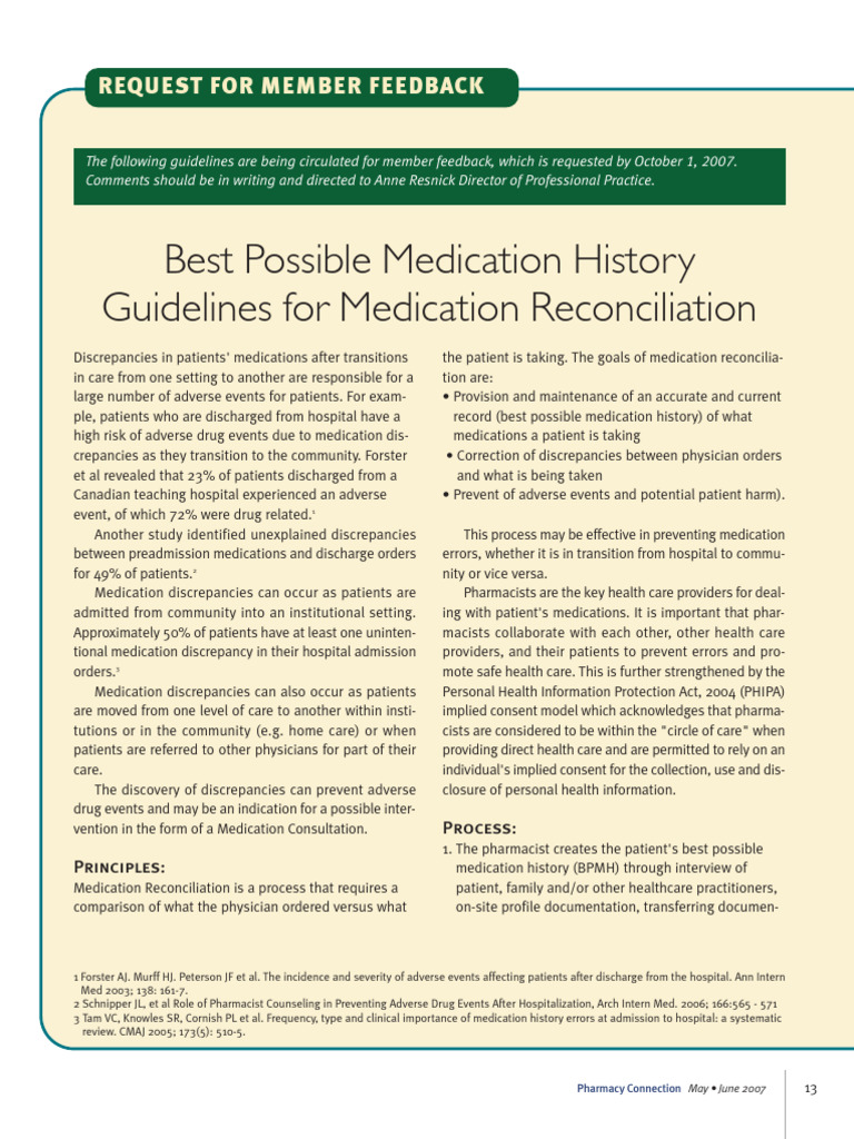Best Possible Medication History | PDF | Pharmacy | Pharmacist