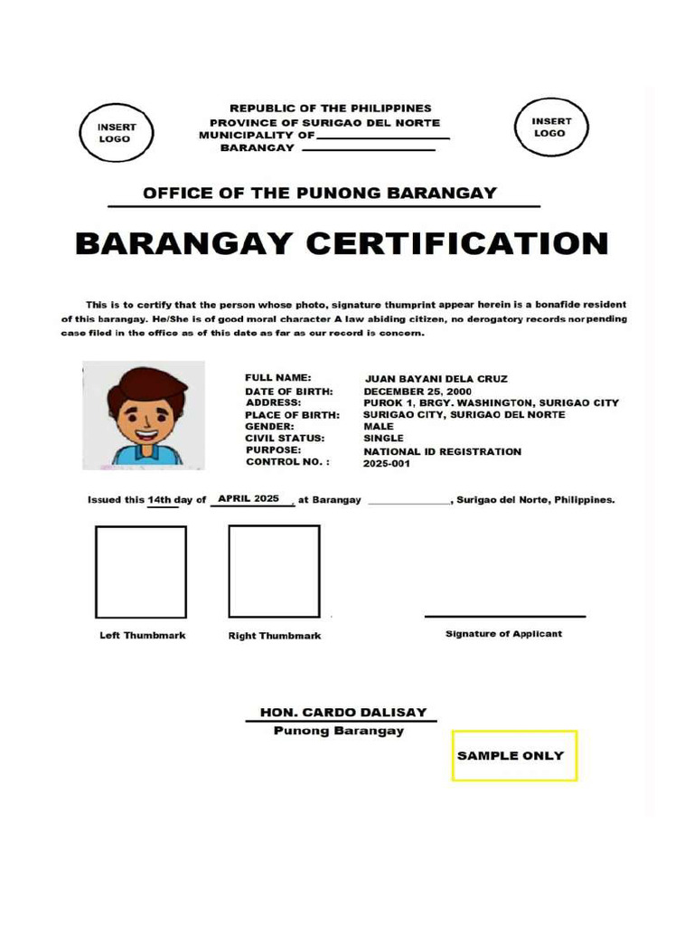 Barangay Certificate Sample | PDF