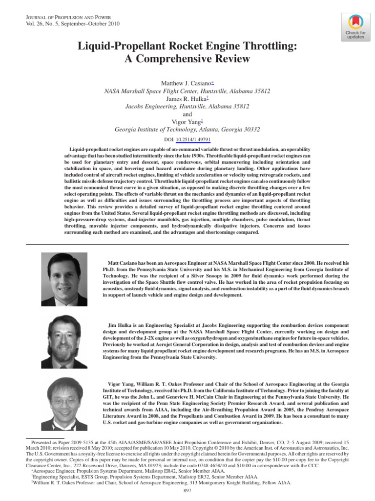 Liquid Propellant Rocket Engine Throttling A Comprehensive Review | PDF ...