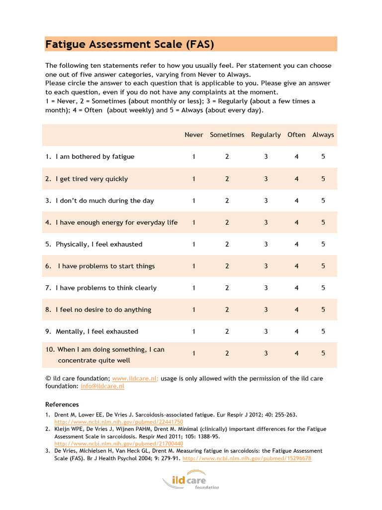 Fatigue Assessment Scale English | PDF