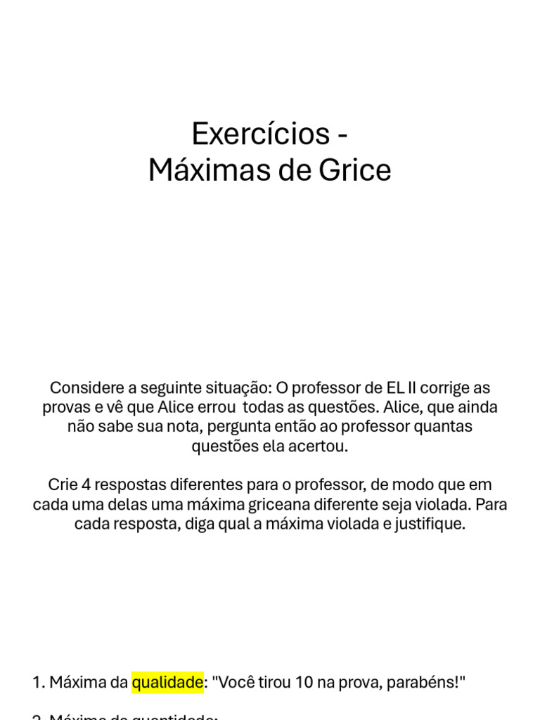 Exercícios Máximas de Grice | PDF