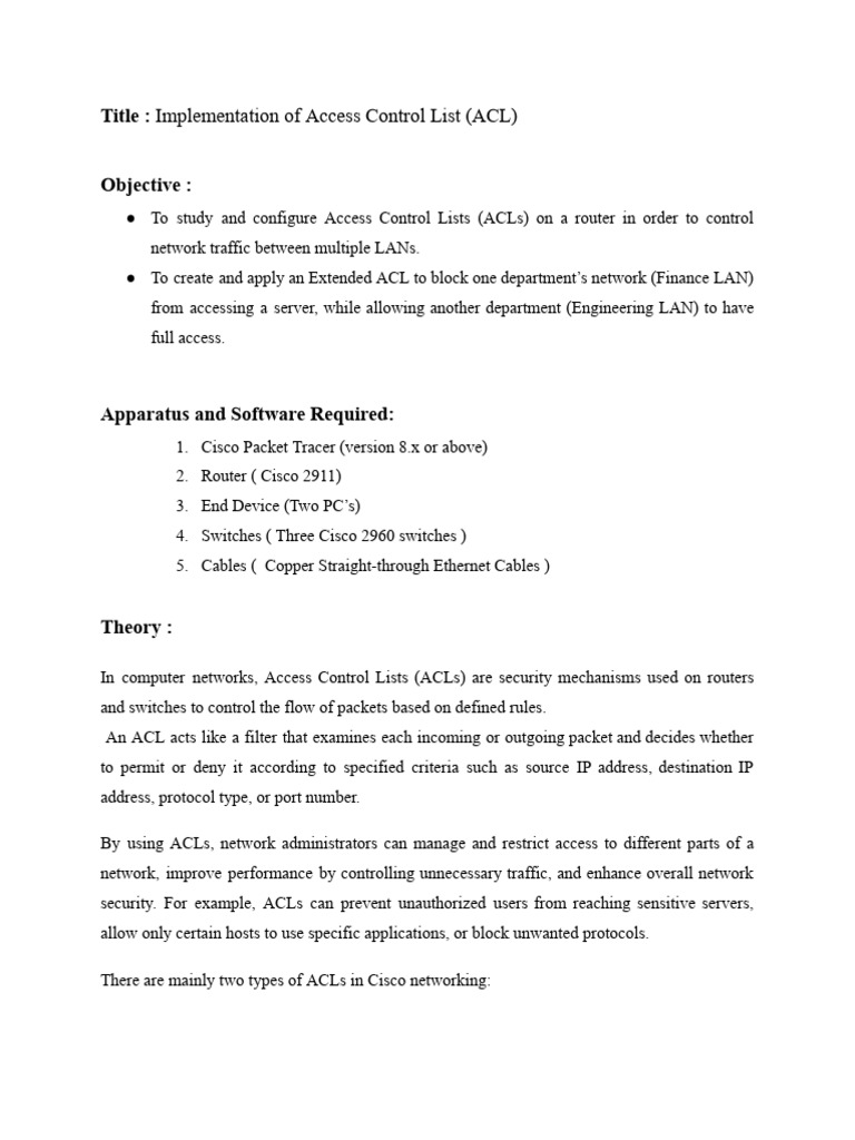 Title - Implementation of Access Control List (ACL) | PDF | Computer ...