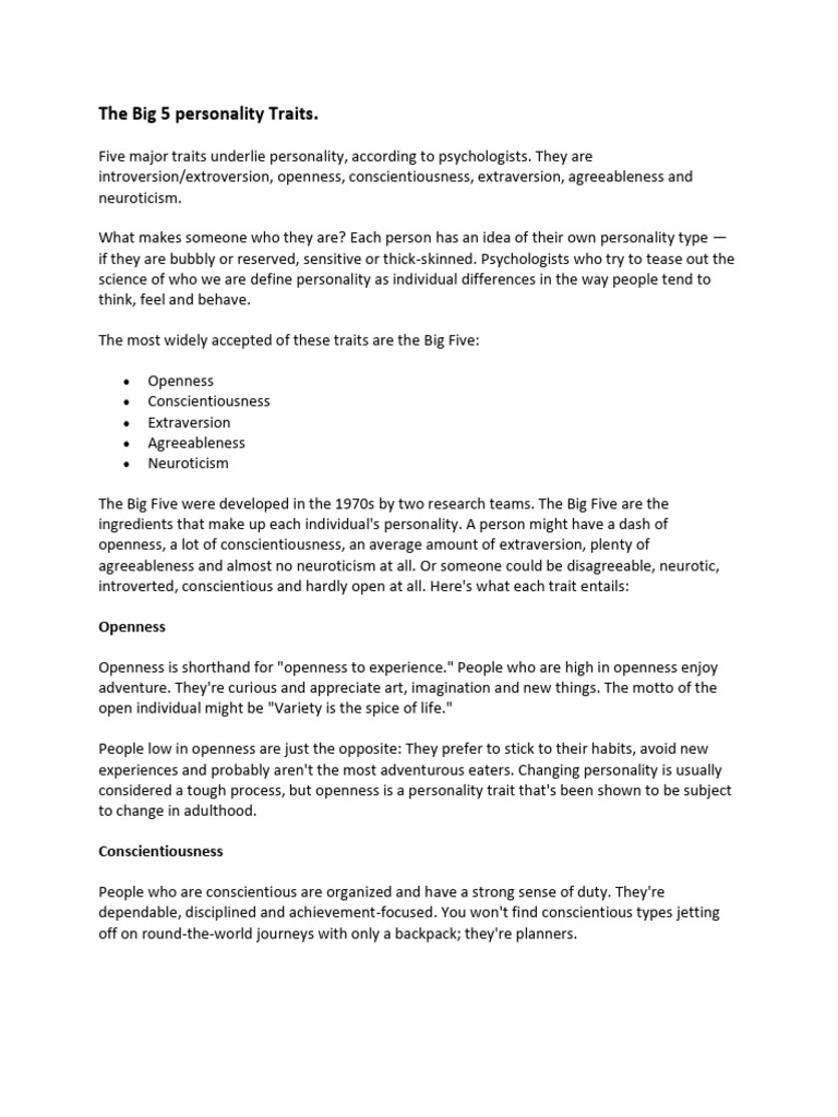 The Big 5 Personality Traits | PDF | Extraversion And Introversion ...