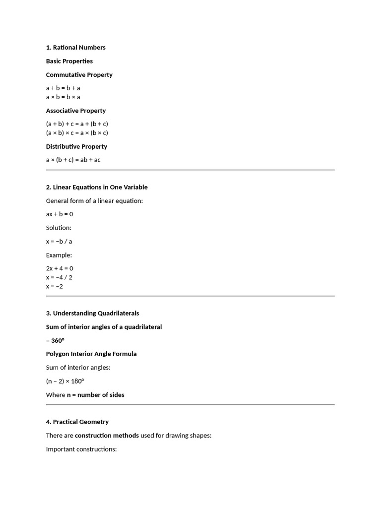 Maths Formula Class 8th-1 | PDF | Area | Angle