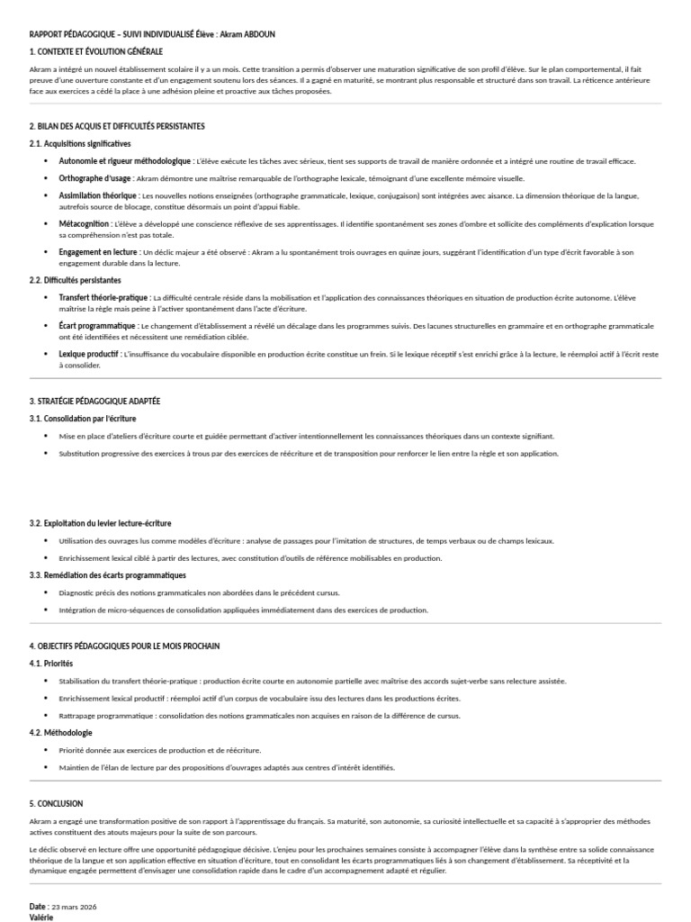 Rapport Pédagogique | PDF | Pédagogie | Lexique