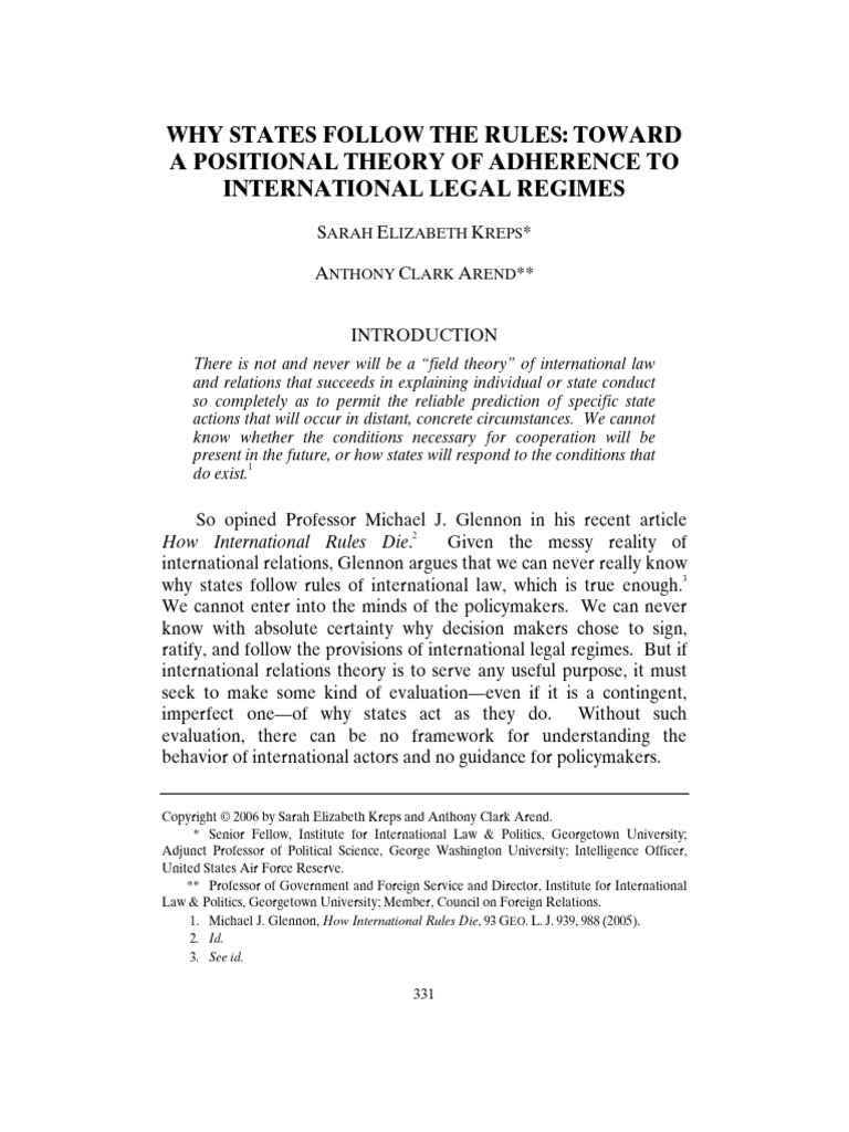 Why States Follow The Rules - Toward A Positional Theory of Adhere ...