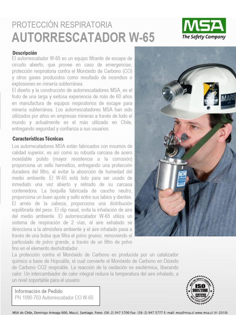 27 MSA Self-rescuer-W65 Technical-Datasheet ES | PDF | Dióxido de ...