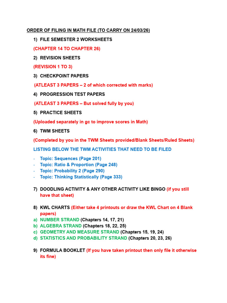 Order of Filing in Math File | PDF