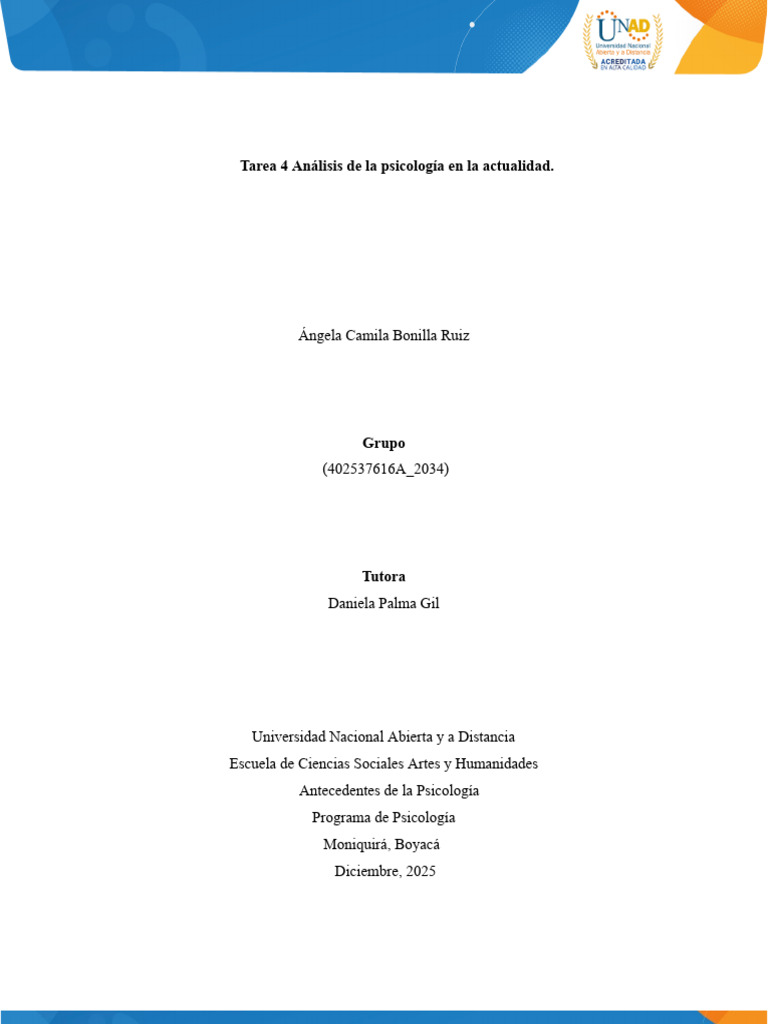 Tarea 4 - Análisis de La Psicología en La Actualidad - Docx ...