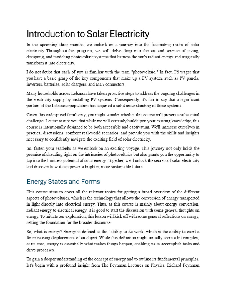 Chapter 1 - Introduction To Solar Electricity | PDF | Biofuel | Wind Power