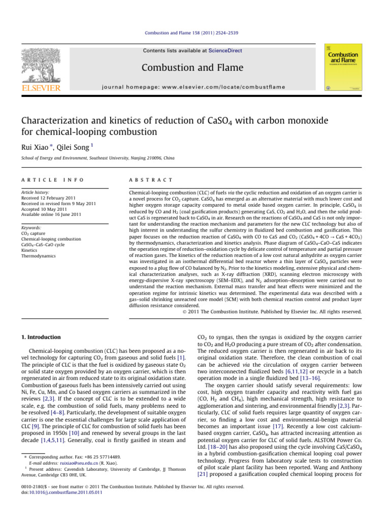 Characterization and Kinetics of Reduction of CaSO4 With Carbon ...