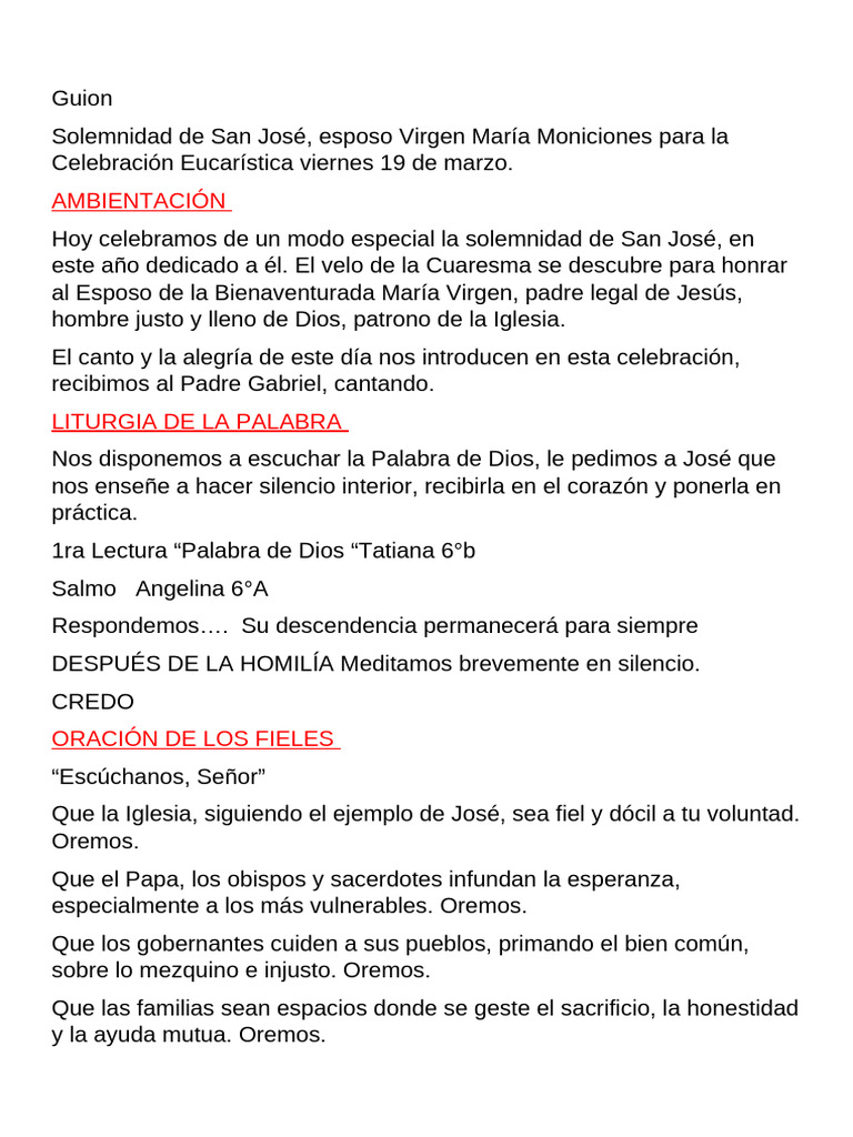 Solemnidad de San José | PDF