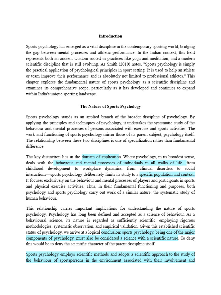 Nature and Scope of Sports Psychology in India | PDF