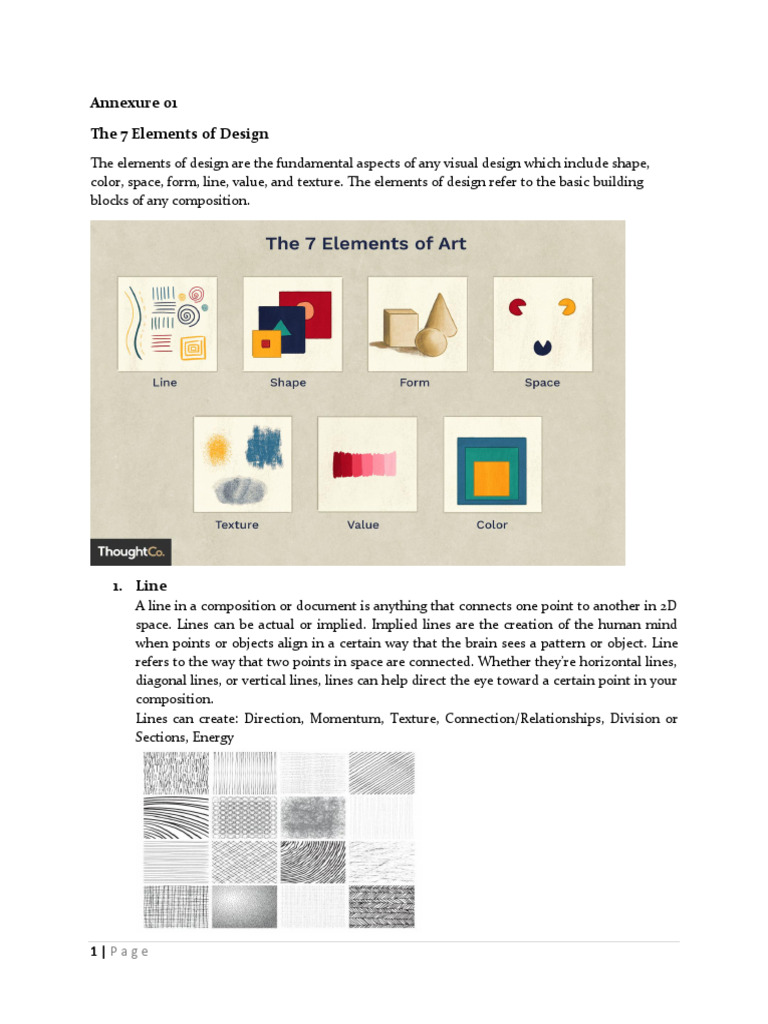 Annexure 01 - The 7 Elements of Design | PDF | Composition (Visual Arts ...