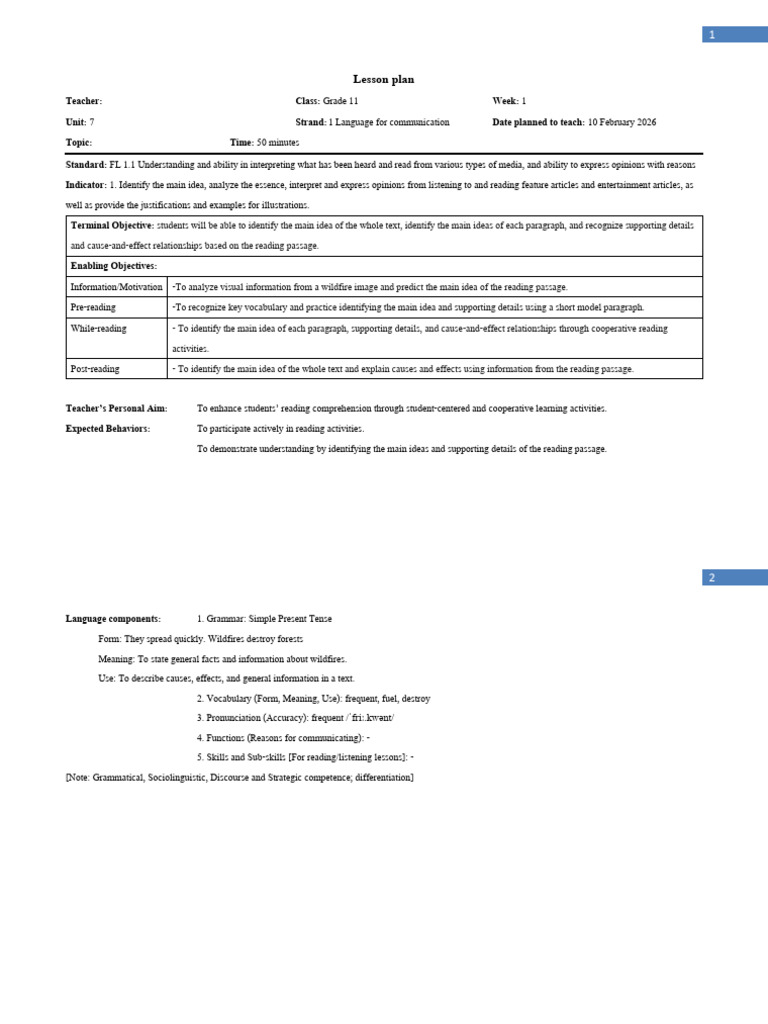 Reading Lesson Plan | PDF | Teachers | Reading Comprehension