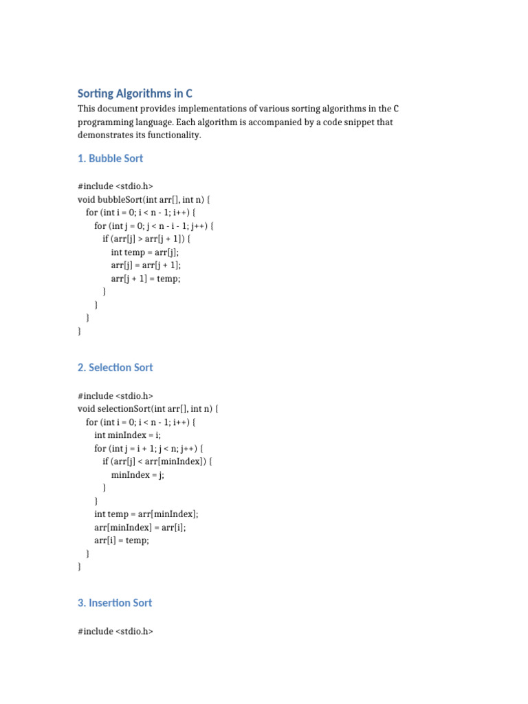 All Sorting Algorithms in C | PDF | Computer Programming | Theoretical ...