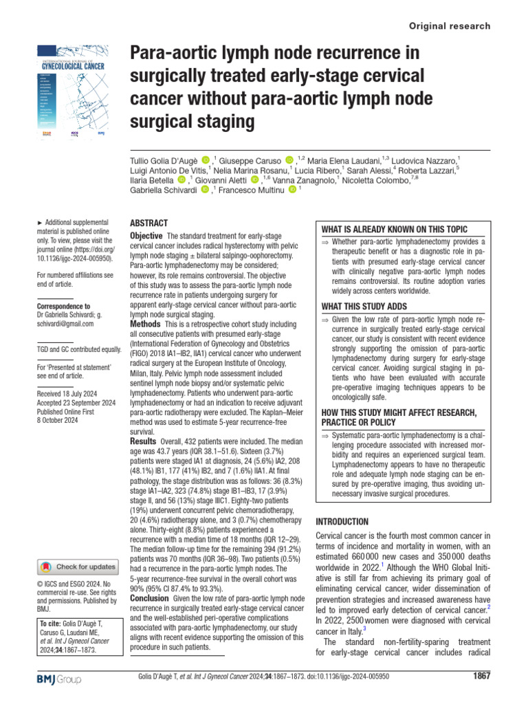 Para Aortic Lymph Node Recurrence in Surgically TR | PDF | Cervical ...