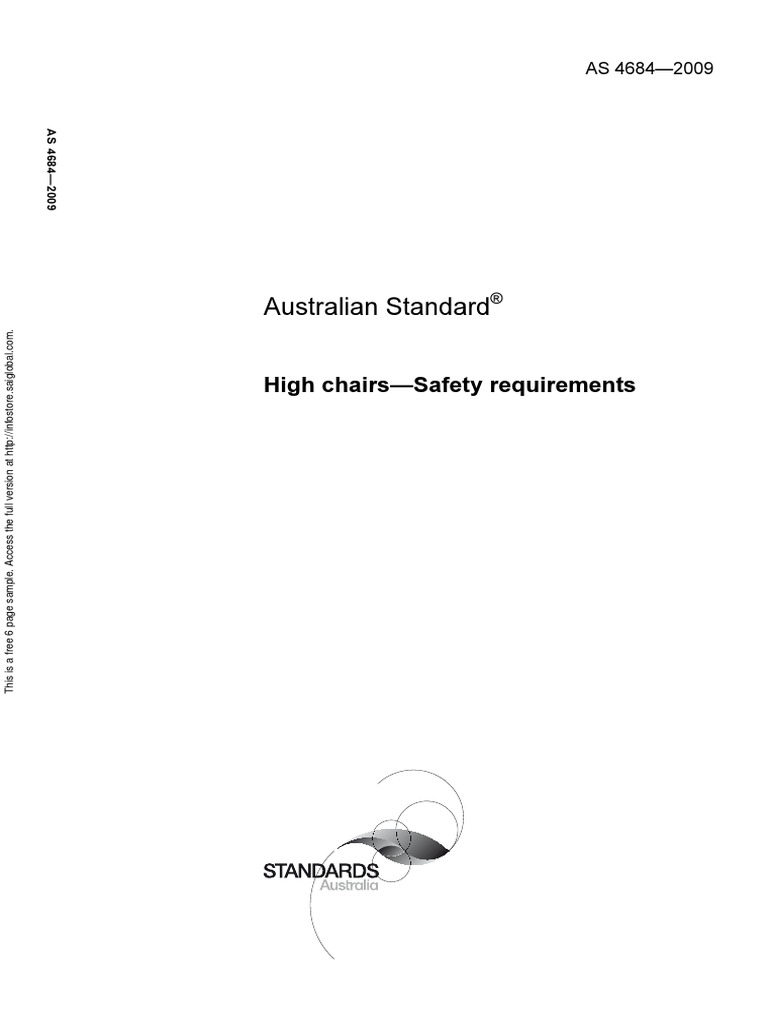 As 46842009 High Chairs Safety Requirements PDF Australia Safety