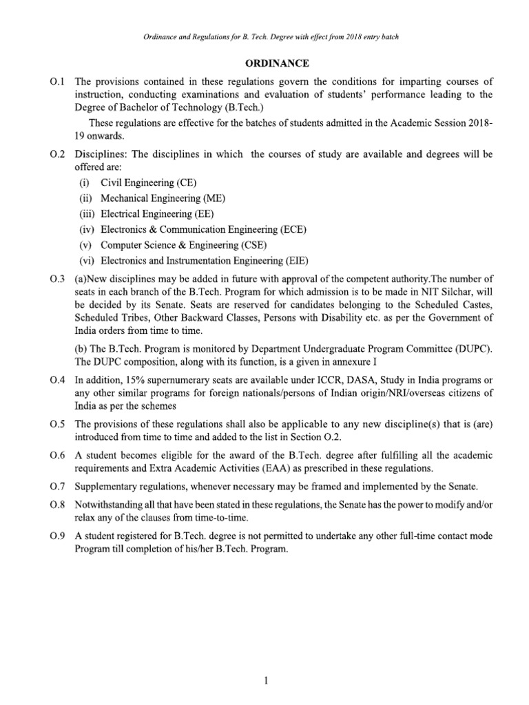 BTech Regulations NIT Silchar | PDF