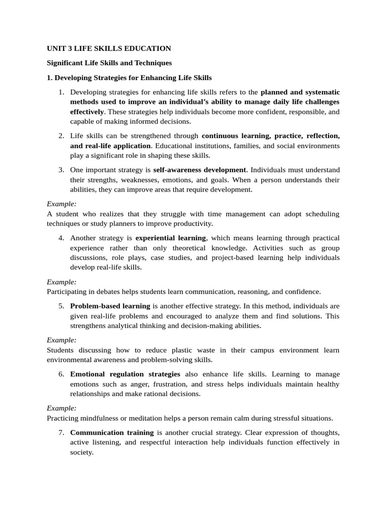 Unit 3 Life Skills Education | PDF | Critical Thinking | Decision Making