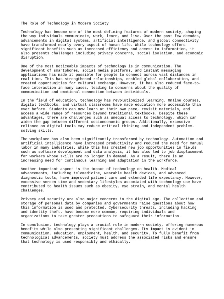 The Role of Technology in Modern Society | PDF | Computer Security ...