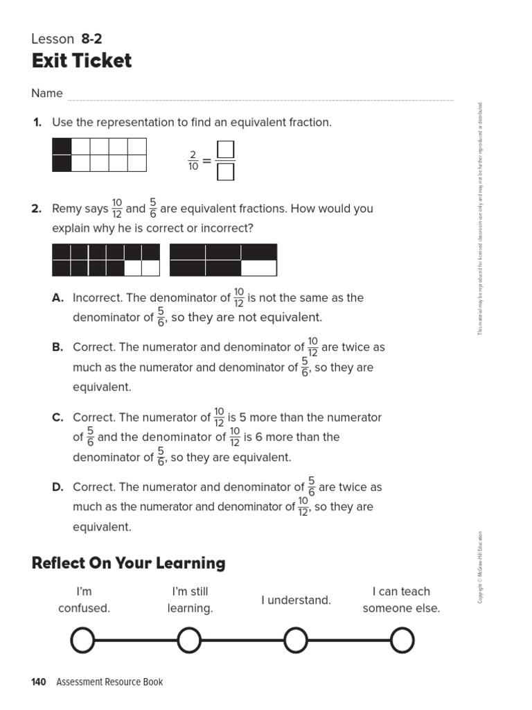 Exit Ticket - Generate Equivalent Fractions Using Models | PDF ...