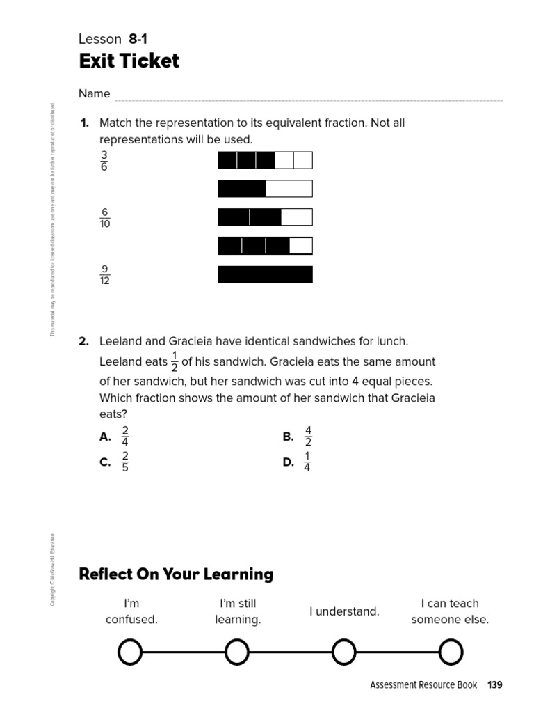 Exit Ticket - Equivalent Fractions | PDF