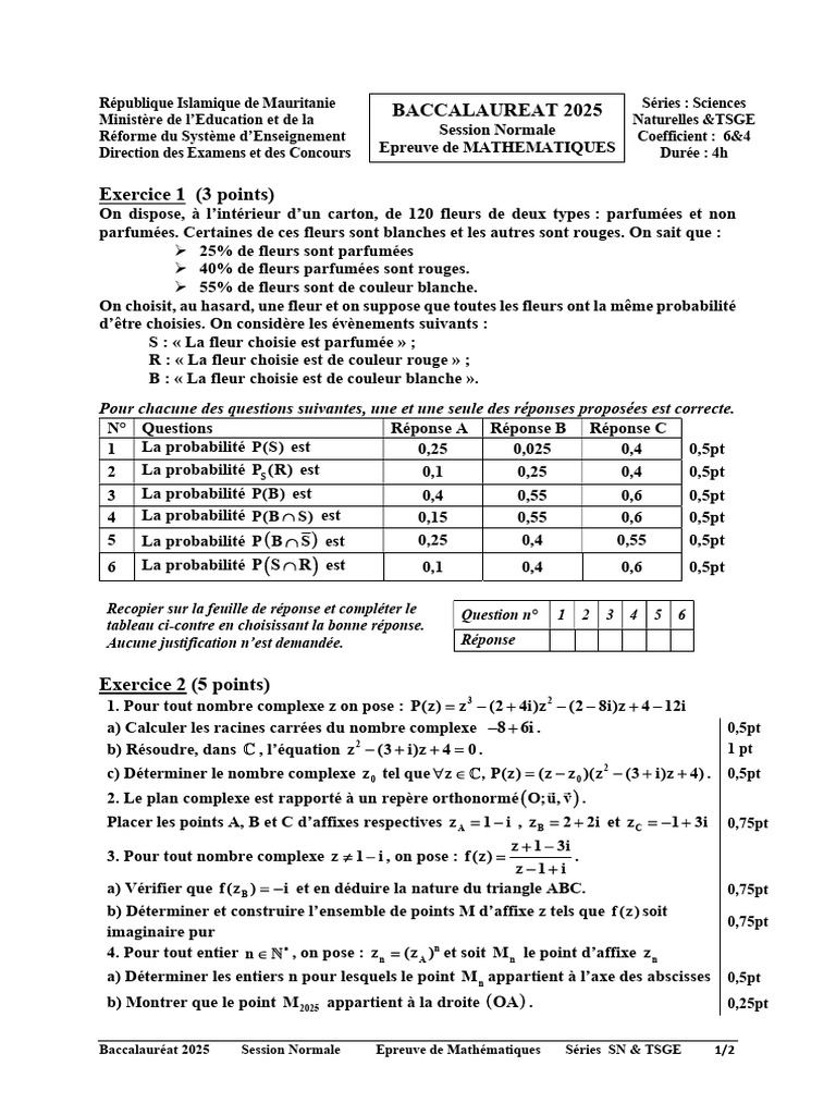 MergePDF 2025 2018 BacDmaths | PDF | Nombre complexe | Tangente (géométrie)