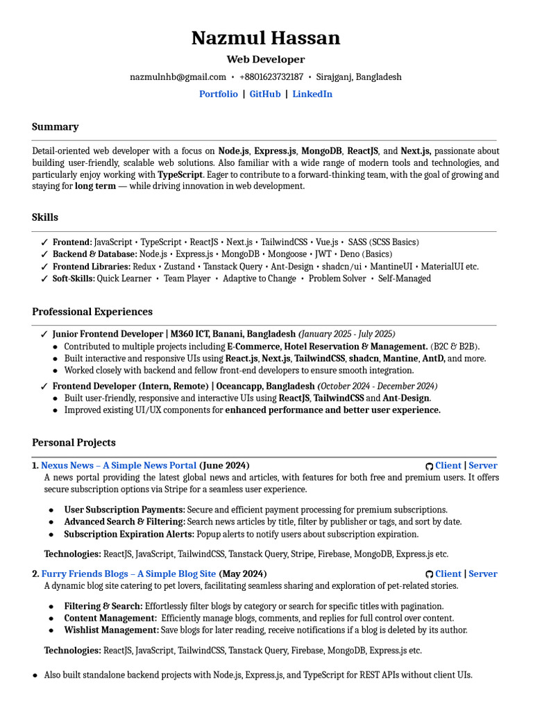Nazmul Hassan Resume Web Developer | PDF | Computing | Software