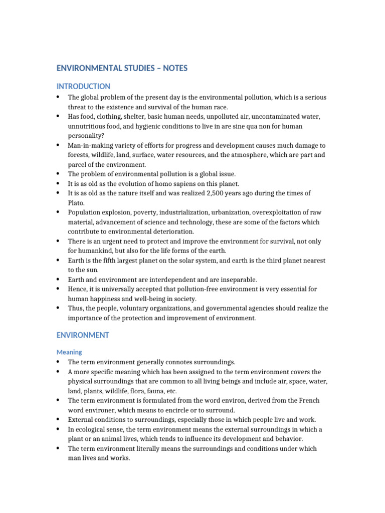 Environmental Studies Notes | PDF | Ecosystem | Natural Environment
