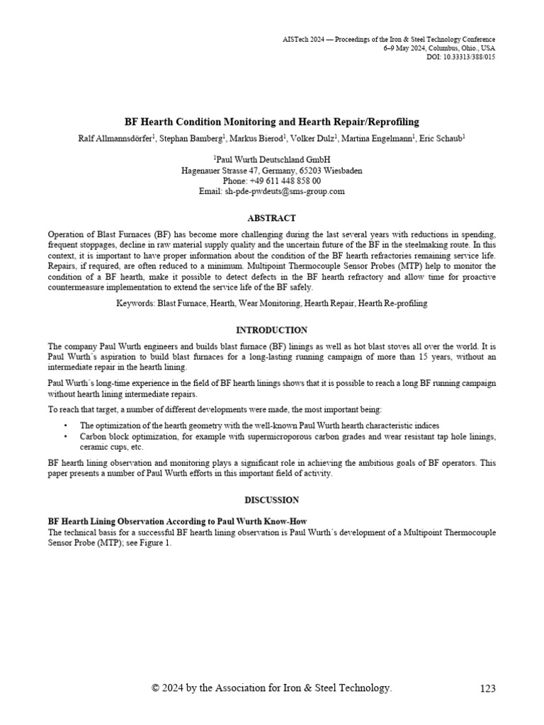 BF Hearth Condition Monitoring and Hearth Repair/Reprofiling | PDF ...