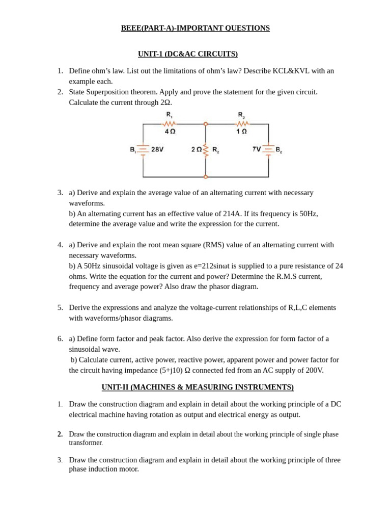 Beee Question Bank | PDF | Ac Power | Root Mean Square