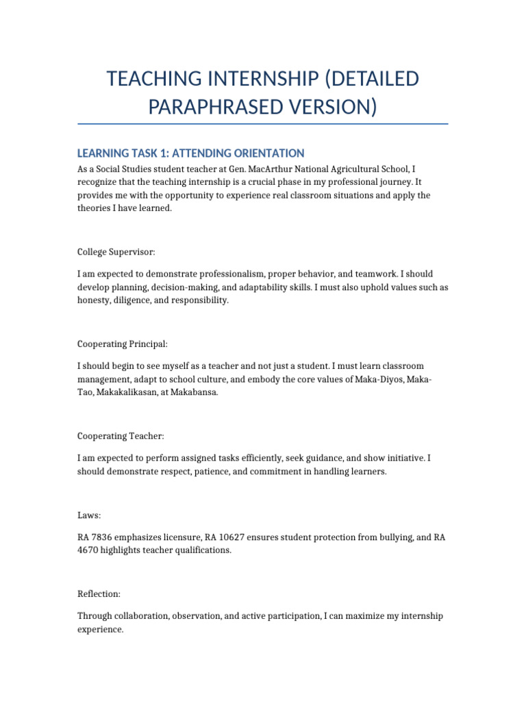 Teaching Internship Detailed | PDF | Differentiated Instruction | Learning