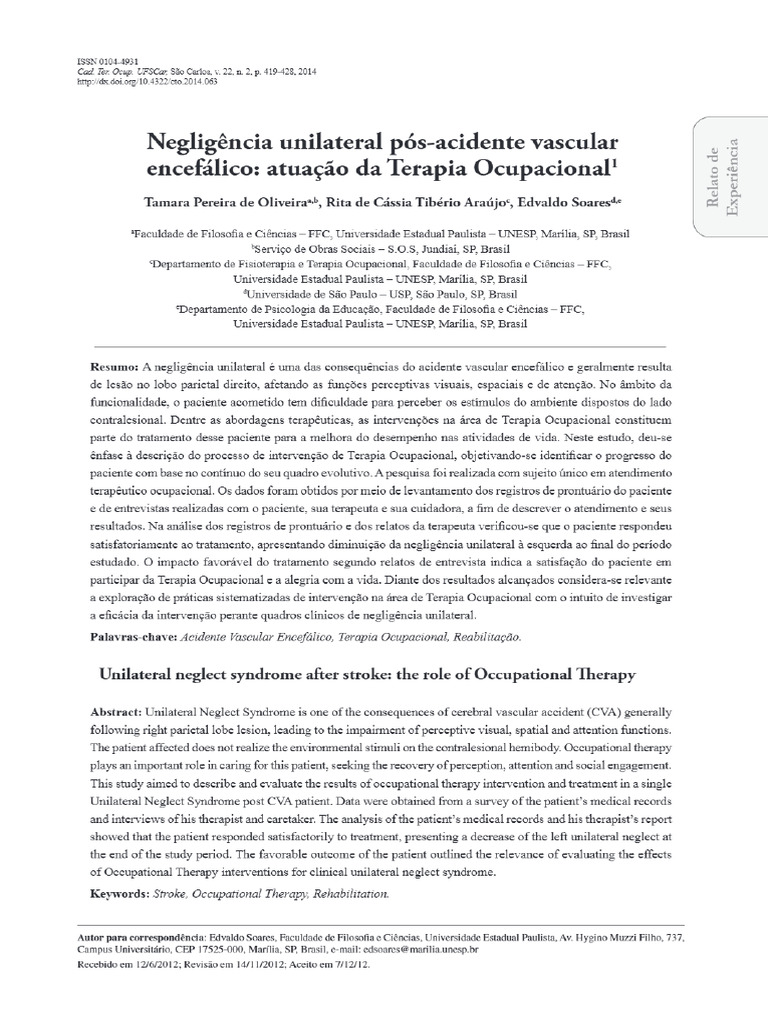 Vista Do Negligência Unilateral Pós-Acidente Vascular Encefálico ...