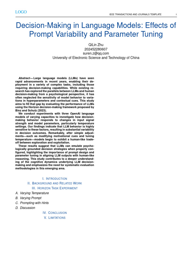 Decision Making in Language Models Effects of Prompt Variability and ...