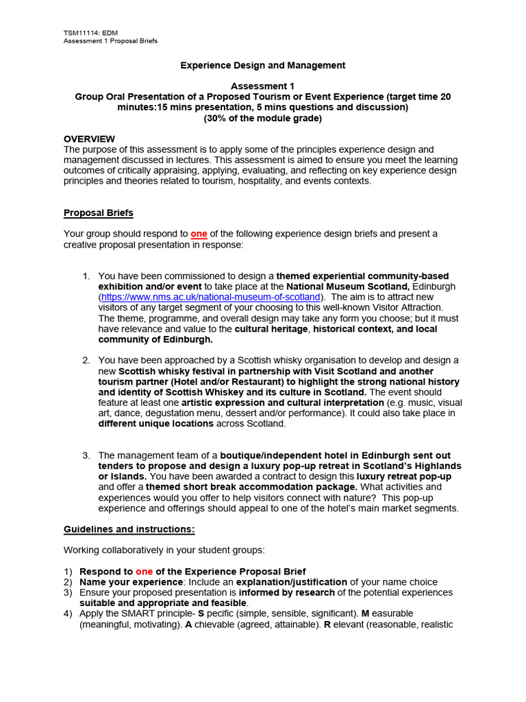 EDM Ass1. Experience Proposal Brief 2026 | PDF | Cognition