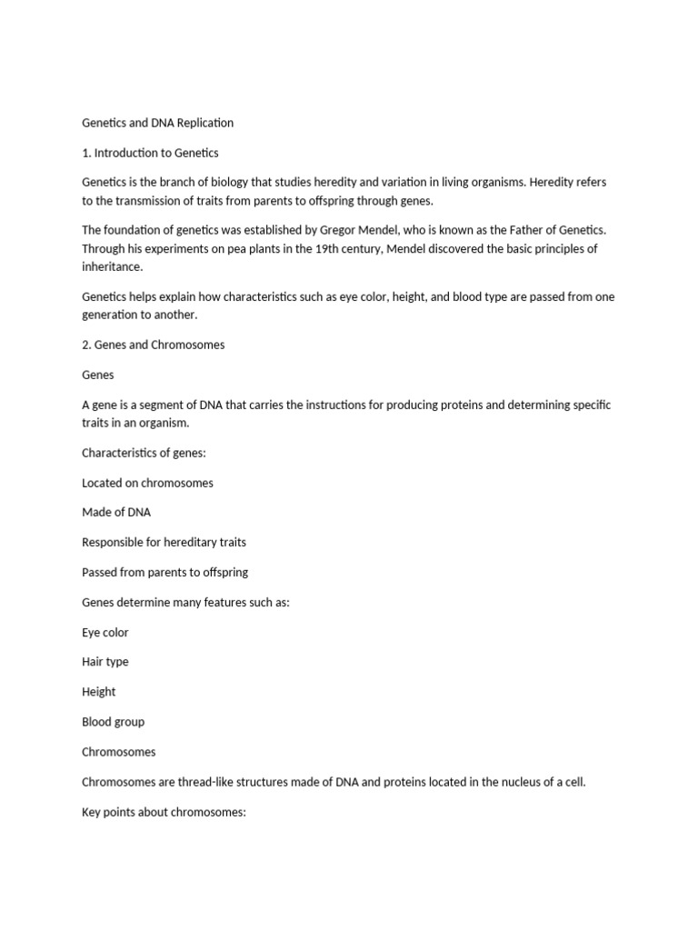 Genetics and DNA Replication Detailed Notes | PDF | Dna Replication | Dna